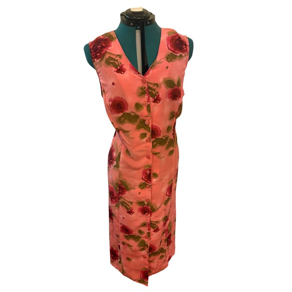 Expressions Womens Dress‎ 20W  Floral V Neck Party Sleeveless Career Button Down